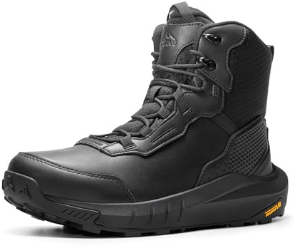NORTIV 8 Stivali Lavoro Tattici Invernali Uomo Impermeabili Suola Ammortizzata, Stivali Combattimento Pelle Leggeri e Antiscivolo,Size 42,Nero,NMUMMT2502