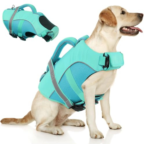 Queenmore flytväst hund liten lätt vikt hund flytväst med räddningshandtag hundväst simning för kajakstrand båtliv simning surfing, blå, XS