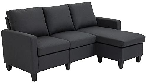 HOMCOM Ecksofa mit Schlaffunktion, L-Form Sofa mit Bettkasten, Couch mit Kissen, Eckcouch für Schlafzimmer, Wohnzimmer Leinen, 197 x 139 x 91 cm, Dunkelgrau