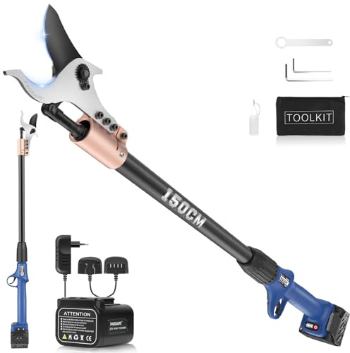 SWANSOFT Forbice Potatura Elettrica ad Asta, 40mm Cesoie a Batteria 25.2V /4+4Ah con 1050W Motore Brushless Cesoie Professionali a Batteria, SW-921-1 (1,5 metri di altezza)
