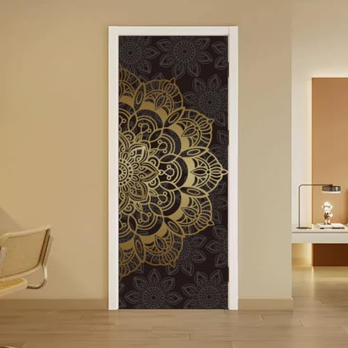 arricraft 2 Stück Selbstklebende Türaufkleber 31.5X78.7 Mandala Muster Tür Wandbilder Aufkleber Floral PVC Tür Abnehmbare Tapete Dekoration Für Schlafzimmer Wohnzimmer