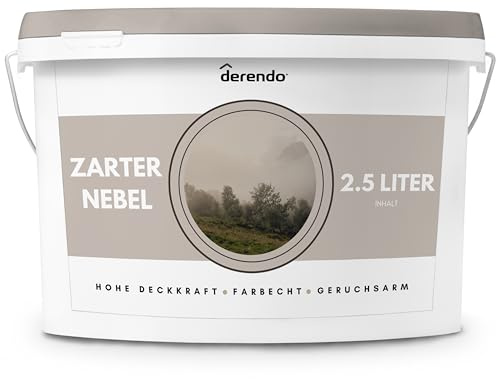 derendo Wandfarbe Beige Zarter Nebel hohe Deckkraft Innenfarbe matt 2,5l | Für Wände, Decken, Putz, Tapete Altanstriche, hohe Deckkraft, geruchsarm, tropfgehemmt einfache Anwendung hohe Ergiebigkeit