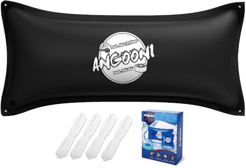 Angooni Black 4x8ft Extra-Strong Pool Pillow for Winter - 0.4mm Thick PVC Pool Closing Pillow, Sturdy Ropes & Boston Dual Valve, Reliable Above Ground Pool Closing Aid