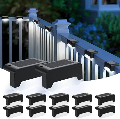 Solpex Luces Solares Para Vallas para Jardín Exterior, Paquete de 12 Luces Solares para Terrazas Exteriores, IP44 Resistentes al agua para Escaleras, Vallas, Patios(Negro, Blanco Frío)