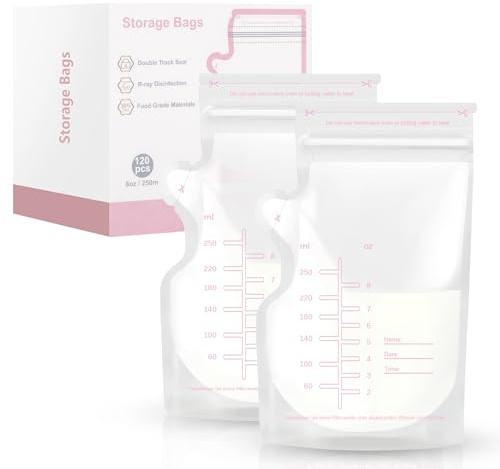 120 Stück Muttermilchbeutel, 250ml / 8oz Einweg-Milch Muttermilch Aufbewahrung BPA-freie Milchbeutel für Muttermilch mit Ausgießer für das Stillen Auslaufsicher Kann Eingefroren Werden
