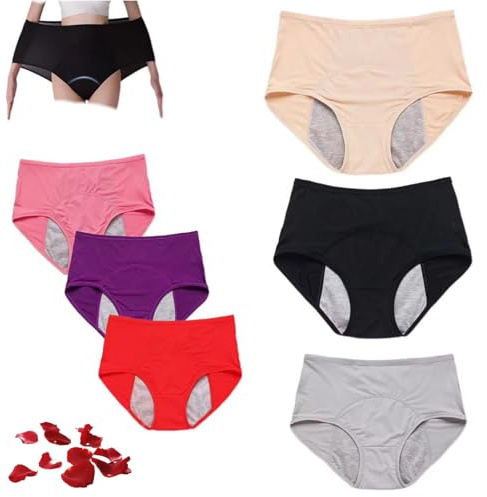 Paquete de 5 pantalones de incontinencia de algodón a prueba de fugas de cintura alta para mujer, talla grande, lavables y reutilizables, cómodas bragas absorbentes para fugas de vejiga y protección