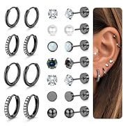 CASSIECA 11 par örhängen med platt rygg för kvinnor män allergivänliga kirurgiska stålörhängen för känsliga öron, 14 k guldörhängen för sovande flatback brosk, tragus, helix, piercingörhängen