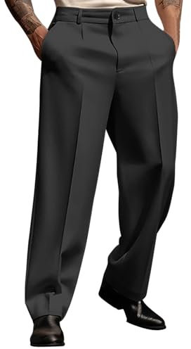 Anzughose Herren Stretch Loose Fit Stoffhose Herren Wide Anzughose Baggy Businesshose Stilvolle Freizeithose Einfarbig Sporthose Mit Taschen Gerade Hose Leichte Luftige Weite Beine Hose
