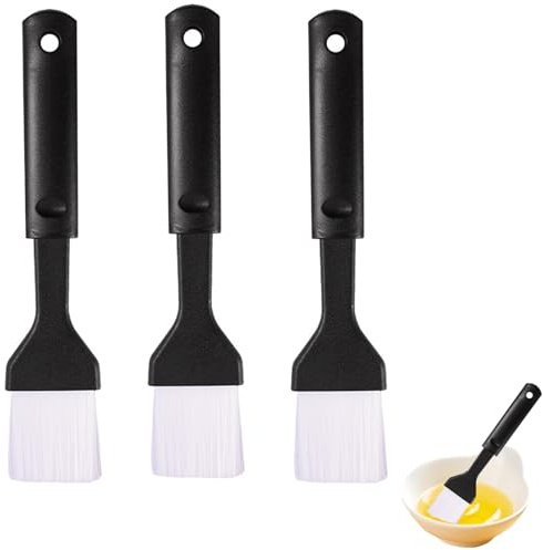 3 Pcs Pastry Brushes for Baking, Basting Brushes Cooking Egg Wash Brush, Heat-Resistant Oil Brush for Cooking Kitchen Tools, Suitable for Baking Cooking and Grilling (Black)