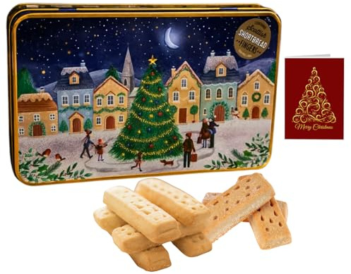Shortbread Biscuit Tin 200g – Festive Christmas Gifts Tin Filled with Traditional Shortbread Cookies, Reusable Decorative Tins for Biscuit Storage, Biscuits Gift Set