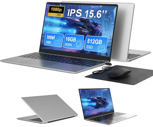 DRIVNEXT PC Portatile 15.6 Pollici,16GB DDR4 512GB SSD TF 1TB,1920 * 1080 FHD,N95(Fino 3,4 GHz) Win11 Notebook,Widevine L1,Tastiera retroilluminata/5G WiFi/USB-C 3.0/HDMI/Tastiera Italiana Membrana