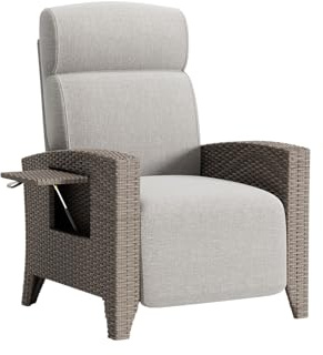 lovtuwr Rattansessel,handgeflochtenem Premium Gartenliege aus PE-Rattan, verstellbar (bis 165°) | Mit Klapptisch & Fußstütze | Wetterfest inkl. Kissen & Abdeckung | Für Balkon & Garten (C-(R))