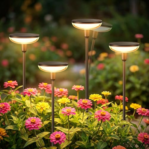 JOYCREATOR Solarlampen für Außen Garten 4 Stück, Warmweiß 1000mAh Moderne Garten Solarleuchten für Außen IP65 Wasserdicht, LED Gartenleuchten Solar 50/82 cm mit Erdspieß für Balkon Terrasse Rasen Weg
