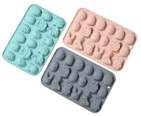 Moldes de Chocolate para Pascua | 3 Piezas Seguras Resistentes al Calor Antiadherentes | Molde de Silicona de Cesta de Huevos,Para Magdalenas Fondant Arcilla