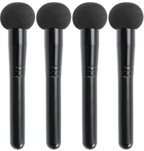 Veemoon Lot de 4 Houppettes de Maquillage Noires en Plastique Hydrophile Non Latex Poignée Facile à Saisir, Polyvalentes pour Applications Sèches et Humides
