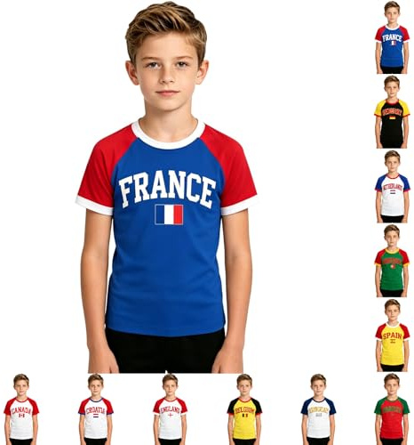 Tee Shirt Enfant Coupe du Monde Maillot de Foot Enfant Décontracté L'équipe France T Shirt 2026 Tshirt Fille Garcon Cadeaux des Fans pour Coupe du Monde Equipe Produits Dérivés