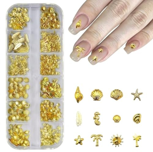 Decoración Uñas Estilo Marino, Remaches Metálicos 3D y Conchas para Nail Art, Accesorios de Manicura Creativa, Adornos de Aleación para Diseño de Uñas Profesionales y DIY, 1 Caja