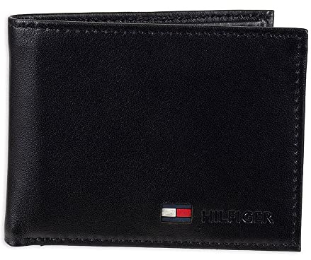 Tommy Hilfiger mens Slim Leather Passcase Wallet With Removable ID Window Black Stockton