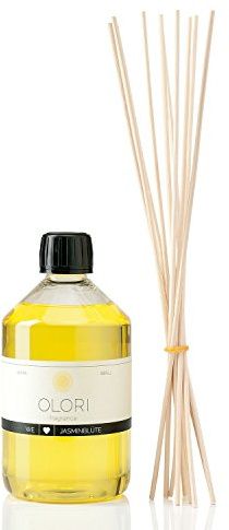Raumduft Nachfüll-Set „Jasmin“ 500 ml inkl. 10 Rattan-Stäbchen - Duftöl mit ätherischen Ölen - Nachfüller Raumdüfte frisch, blumig & sommerlich - Nachfüllflasche mit Duftstäbchen 100% Natürlich