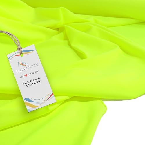 TOLKO 1m Modestoff | Dekostoff universal Stoffe zum Nähen Meterware Dekorieren | Blickdicht knitterarm 150cm breit Neon Gelb Bekleidungsstoffe Dekostoffe Vorhangstoffe Nähstoffe Patchwork Deko