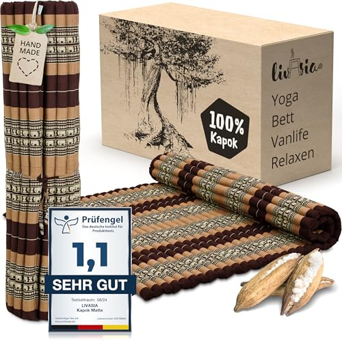 livasia Rollmatte Rollmatratze L-200x110x4,5cm, Gästebett Gästematratze 1 Person, Reisebett Kofferraum Outdoor, Thaimatte Kapok, Garten Balkon handgefertigt rubinrot