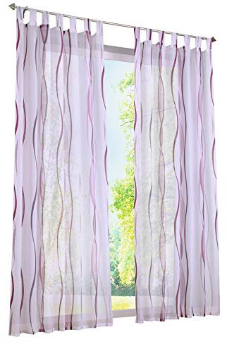 BAILEY JO 1er-Pack Gardinen mit Wellen Druck Design Vorhang Transparent Voile Vorhänge (BxH 140x175cm, violett mit schlaufen)