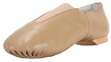 Linodes Women's Leather Upper Jazz Shoe Slip-on with Elastic Top Piece Brown 14M