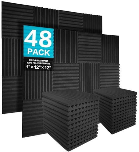 JBER 48 stück Akustikschaumstoff Akustikschaumplatten, 2,5 x 30,5 x 30,5 cm Schallabsorber Akkustikschaumstoff Schallschutz für Tonstudio, Schwarz