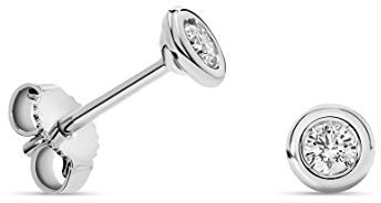 Miore – Ohrstecker aus 14 Karat Weißgold (585) mit natürlichen Diamant im Rundschliff (0.15 Ct) – Bouton-Ohrringe mit Solitär Brillant für Damen in edler Zargenfassung – Allergenfrei & handgemacht