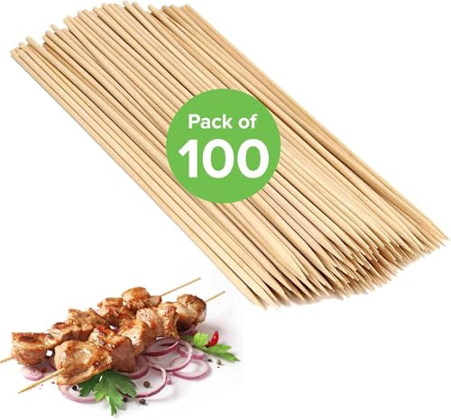 Perfectware Kebab-Spieße aus Holz, 25,4 cm, für Grill, Vorspeisen, Obst, Cocktail, Kabob, Meeresfrüchte 25,4 x 25,4 cm