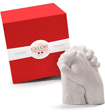 Kit Calco Mani Coppia Premium – LOVE BOX RED Edition – Alginato e Gesso Professionali Made in Italy per Stampi 3D – Stampo Mani in Gesso 2 Persone – Idea Regalo Anniversario, Matrimonio, Fidanzamento