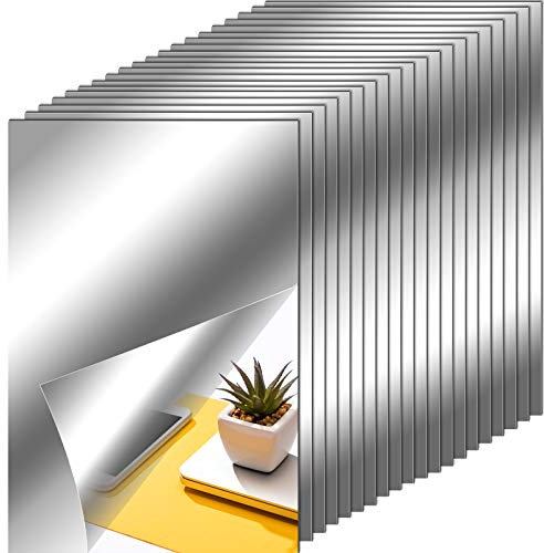 Flexible Mirror Sheets Self Adhesive Non Glass Mirror Tiles Stickers for Home Wall Decor(20 Pieces,6 x 9 Inches)