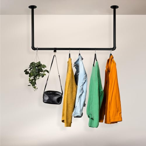 RSR Hangers Kleiderstange Garderobe Industrie Design für Decke | Breite 50 cm x Höhe 30 cm | Deckengarderobe | Garderobenstange | Ankleidezimmer | Schlafzimmer | Flur | begehbarer Kleiderschrank