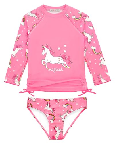 weVSwe Bañador para niña UPF 50+, protección de Manga Larga, Dos Piezas, Nudo de Lazo, Traje de baño Rash Guard con Volantes, puños raros