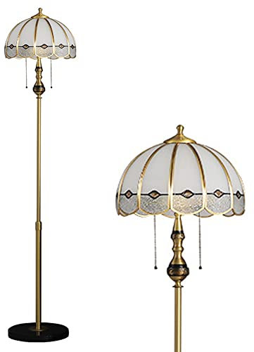 FAZRPIP Amerikanische Messing Stehlampe Goldene Lampe mit gespleißtem Glas Lampenschirm Mid Century Wohnzimmer Schlafzimmer Vertikale Stehlampe Eckhohe Stehlampe