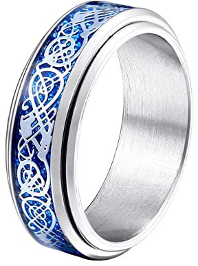 Homxi Gothic Ringe Herren,Ring Rund Herren Ring Edelstahl Blau Silber Herrenring Größe 57 (18.1)