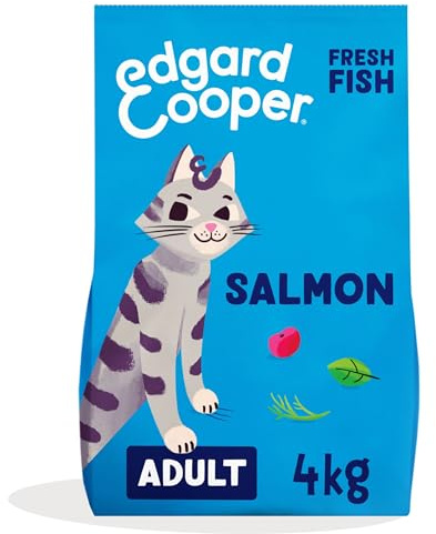Edgard & Cooper Crocchette Gatti, (Salmone Fresco, 4kg), croccantini gatto sterilizzati o attivo, carne fresca e ingredienti naturali, senza cereali, senza zuccheri aggiunti, L'imballaggio può variare