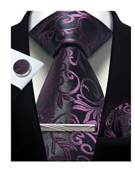 CWKOON Paisley Purple Mens Tie Formal Necktie Pocket Squares Ties Clips Cufflinks Classic for Men Set