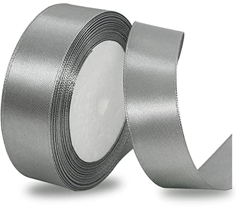 IMSOLDECOR Satinband Grau 25mm, 23m Geschenkband für Geschenkverpackungen | Bänder für DIY-Basteleien, Blumensträuße, Nähprojekte, Schleifenherstellung, Geburtstags& Hochzeitsdekorationen