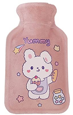 Bouillotte avec housse en fourrure douce et moelleuse de 350 ml, petite bouillotte en caoutchouc naturel pour soulager la douleur, le ventre, le dos, les crampes menstruelles, le cou, la thérapie par