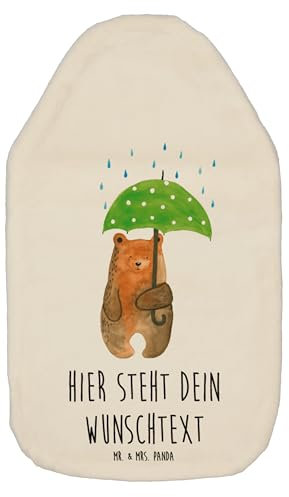 Mr. & Mrs. Panda Personalisierte Wärmflasche Bär Regenschirm - Weiß
