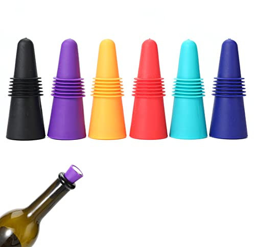Tappi per Bottiglie di Vino in Silicone, 6PCS, con fondo in acciaio inox, riutilizzabile, per la conservazione di champagne e birra