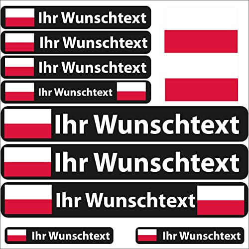 INDIGOS UG - Auto Aufkleber Polen - 13 Flaggen - Fahne glatt Sticker selbst gestalten mit Namen & Wunschtext personalisiert - Fahrrad - Autoaufkleber - Motorrad - Rennfahrer