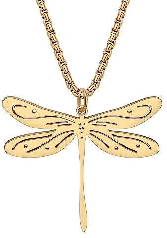 LONYOO Collier Libellule Pendentif Chaîne en Acier Inoxydable Bijoux de Printemps Cadeaux pour Femmes Filles Charms Cadeaux (Plaqué Or C)