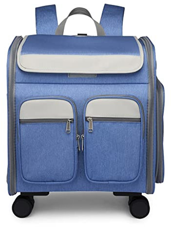 Haustier-Rucksackträger mit Rädern, atmungsaktiver Haustier-Reiseträger, Rucksäcke, faltbar, für Katzen und Hunde mit großem Platz, multifunktionaler Katzenbox-Trolley mit Tasche (Farbe: Braun) (