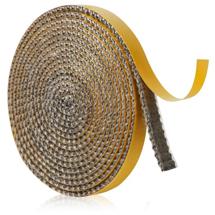 Cinta de Sellado para Chimenea, 10mm x 4m x 2mm Autoadhesivo Junta de Sellado de Cuerda de Fibra de Vidrio Reemplazo Junta de Puerta de Estufa de Leña para Chimeneas Estufas de Leña (Gris)