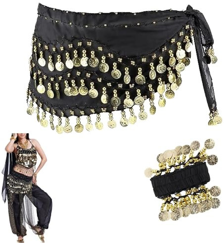 AOMiGT Damen Bauchtanz Gürtel, Tanztuch mit Münzen, Bauchtanz Kostüm Hüfttuch, Hip Scarf Wrap GüRtel Chiffon-HüFttüCher Damen BauchtäNzerin KostüM für Bühnen Show, Party, Feier