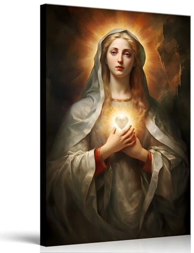 FYARTKJ Stampa artistica da parete con cornice Vergine Maria Cattolica Immacolata Cuore di Maria Poster Stampe Chiesa religiosa Decorazione da parete Immagine
