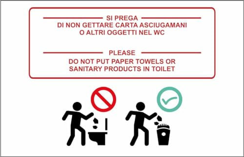 GLOBAL CARTELLO SEGNALETICO - VIETATO GETTARE CARTA ASCIUGAMANI NEL WC - Adesivo Extra Resistente, Pannello in Forex, Pannello In Alluminio (20x31, Adesivo)
