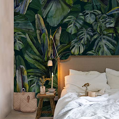 neukids Grün Selbstklebende Ledertapete mit Strukturstruktur, Tropische Palmwedel Tapete Pflanzen Fototapete, 240x250cm Tapeten Wandtapete, Wohnzimmer Schlafzimmer Büro Flur Moderne Wanddeko